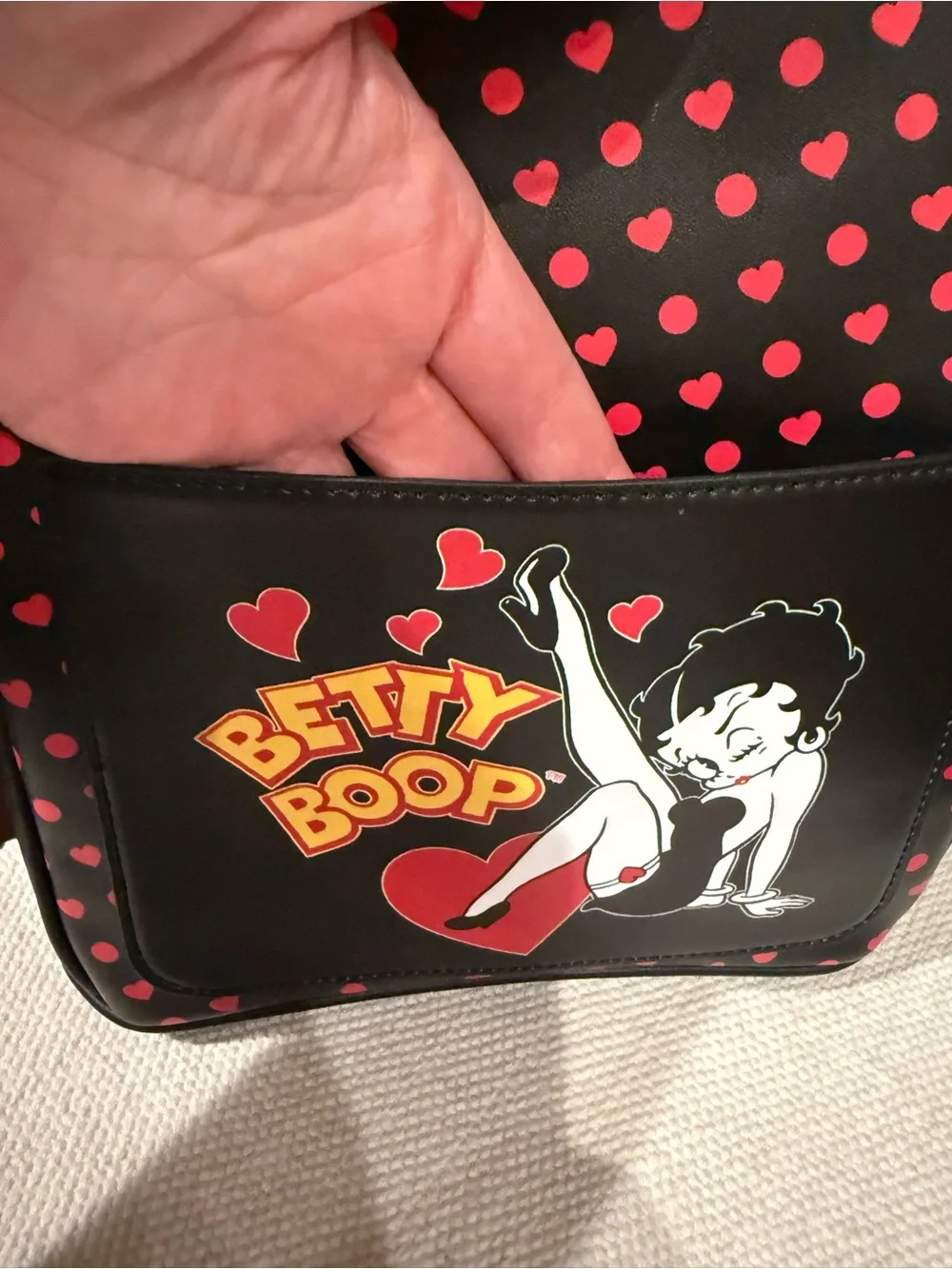 Betty Boop Black Mini Backpack with Red Heart Print *NWT